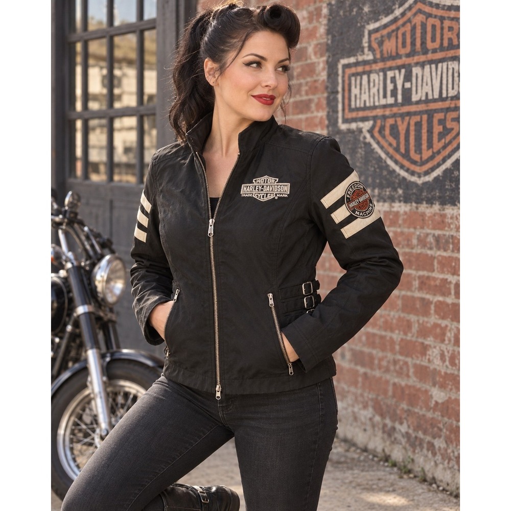 Vintage Y2K Harley Davidson Women's L Freedom Machine Nylon Biker Jacket